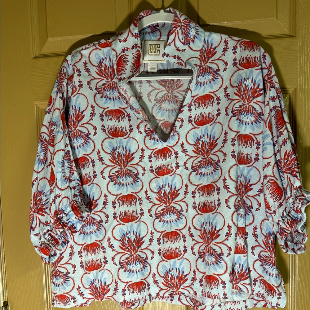 Floral Red and Blue Blouse